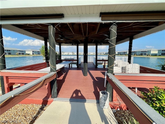 view of dock with a water view