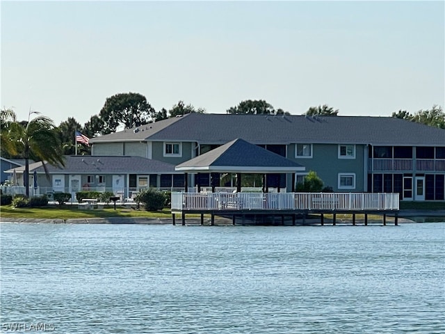 property view of water with a gazebo