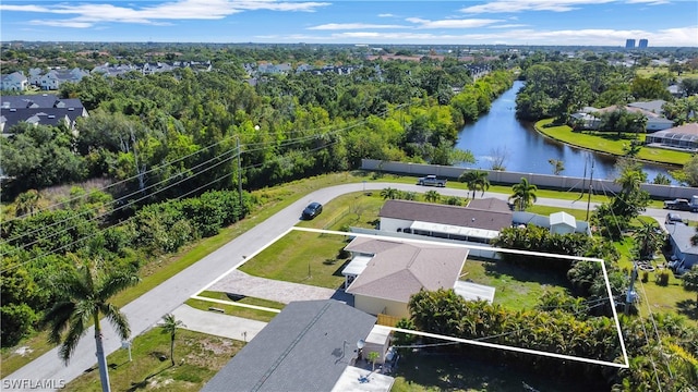 bird's eye view featuring a water view