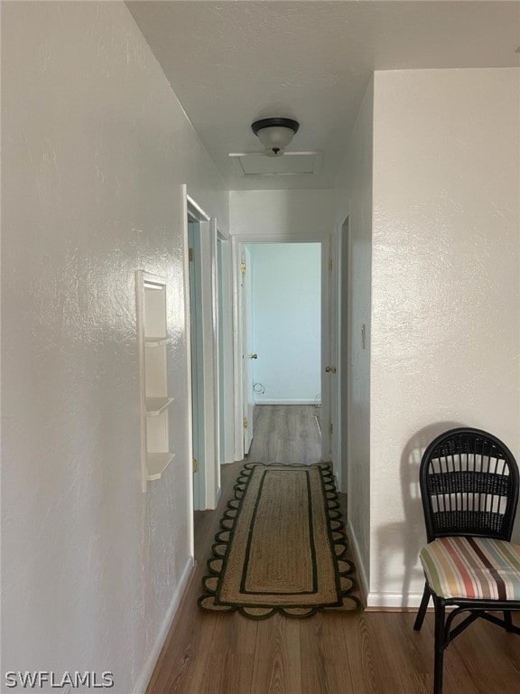 corridor with dark hardwood / wood-style floors