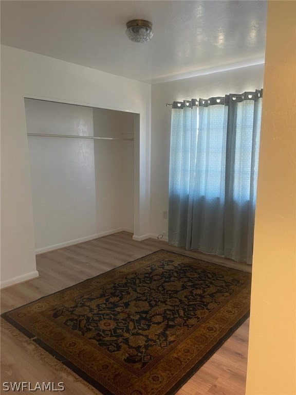 interior space featuring a closet and light hardwood / wood-style flooring