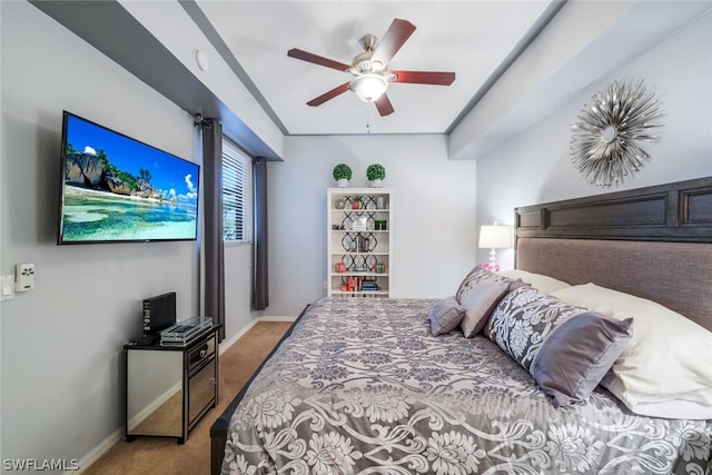 bedroom featuring carpet flooring and ceiling fan