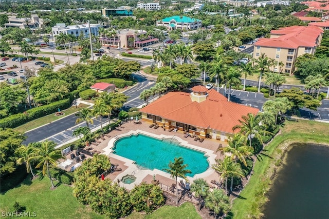 aerial view with a water view