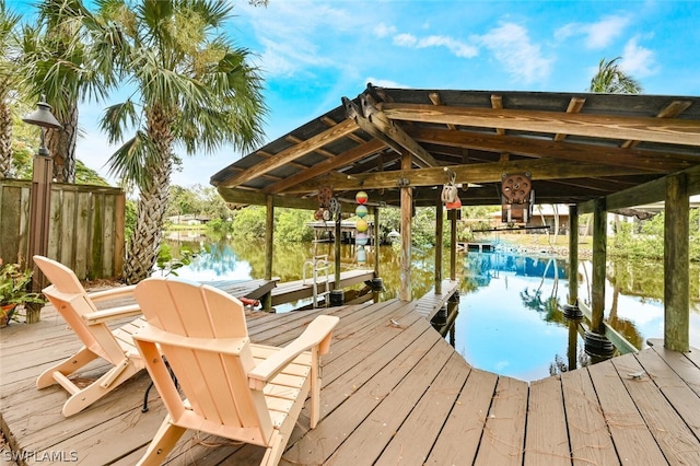 dock area featuring a water view and boat lift