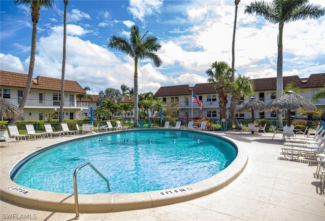 view of swimming pool with a patio area