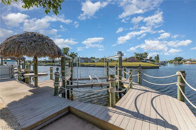 view of dock with a water view