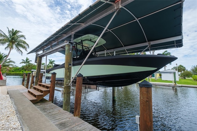 view of dock with a water view