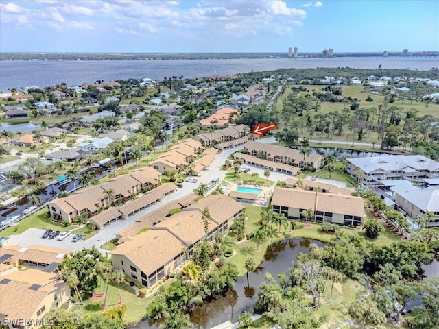 aerial view with a water view