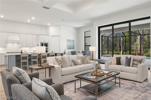 living room with light wood-type flooring