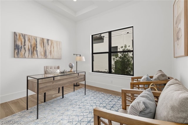 office area featuring light hardwood / wood-style flooring