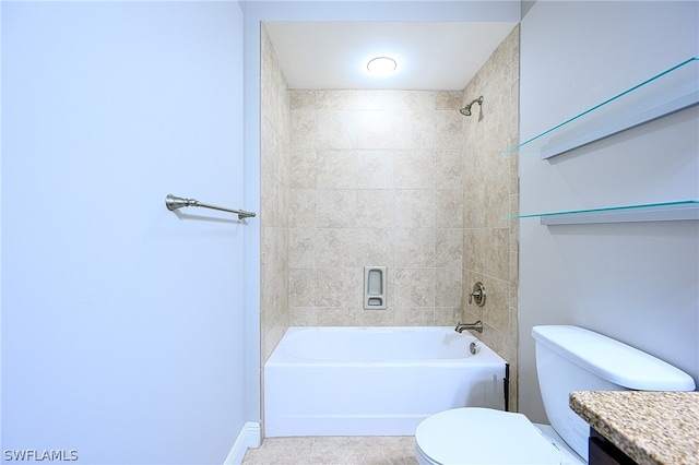 full bathroom with vanity, toilet, and tiled shower / bath combo