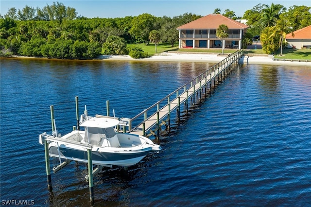 dock area with a water view