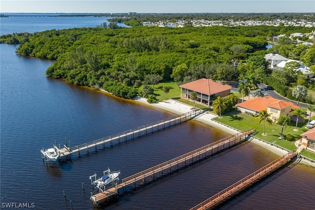 aerial view featuring a water view