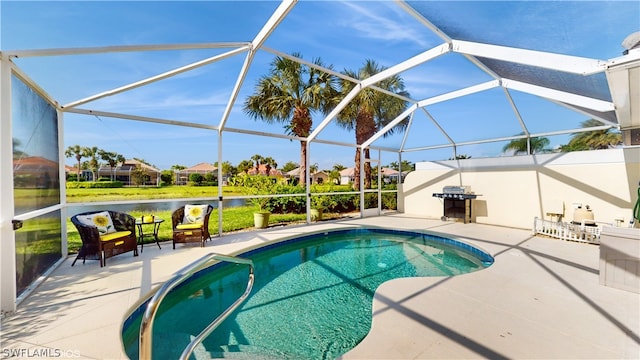 view of pool featuring a patio and a lanai