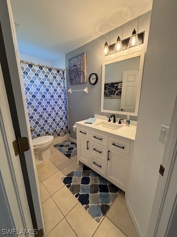 bathroom featuring vanity, toilet, and tile flooring