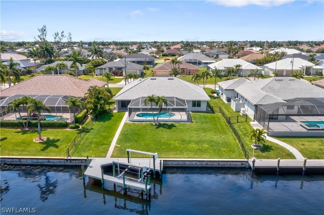 aerial view featuring a water view