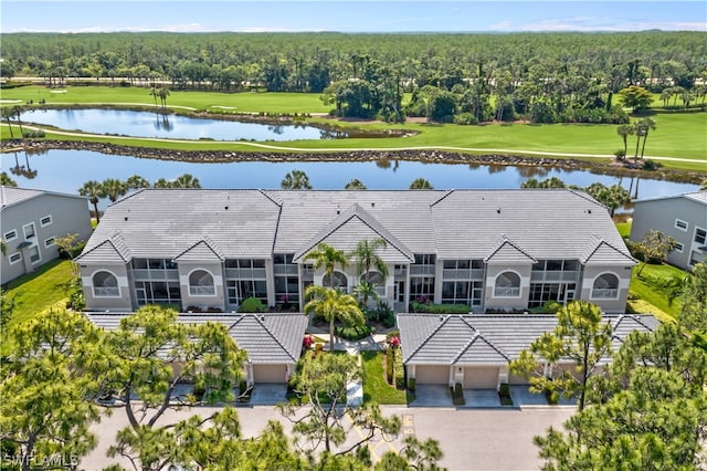 aerial view with a water view