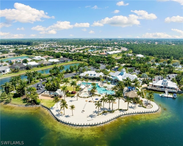 aerial view with a water view