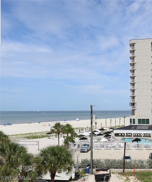 property view of water featuring a view of the beach