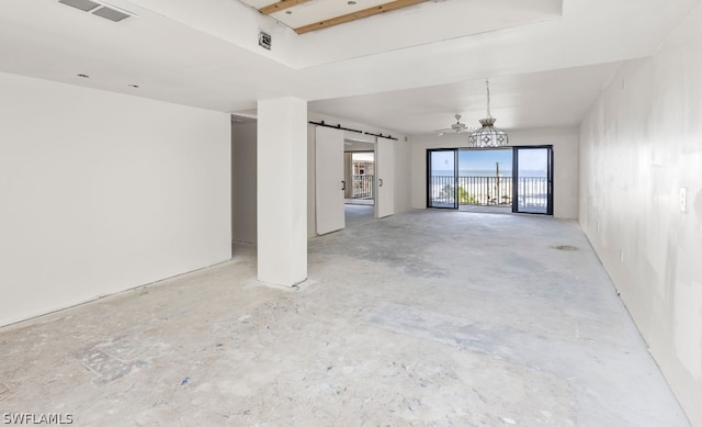 interior space featuring ceiling fan