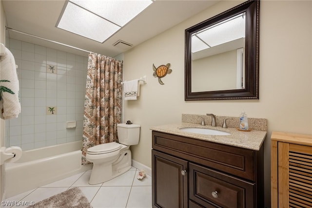 full bathroom featuring toilet, tile flooring, vanity, and shower / bath combination with curtain