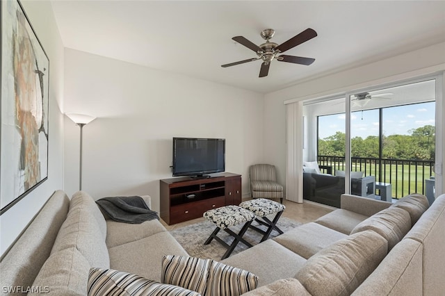 living room with ceiling fan