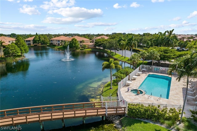 exterior space with a water view