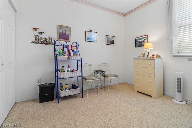 home office with crown molding