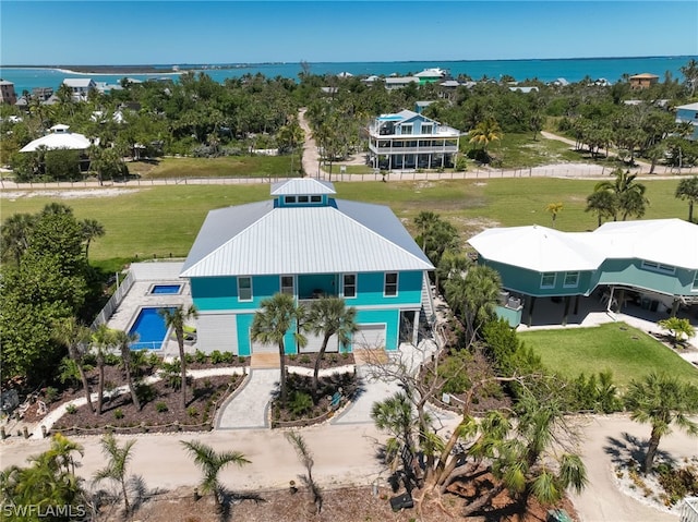 bird's eye view featuring a water view