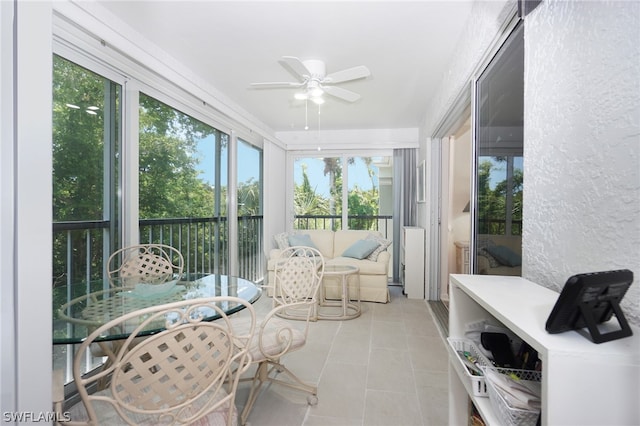 sunroom / solarium featuring a wealth of natural light and ceiling fan