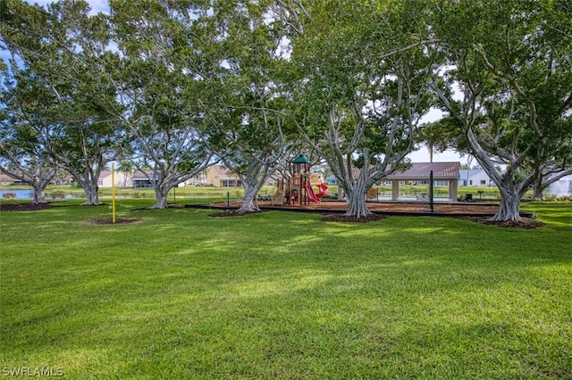 view of yard with a playground