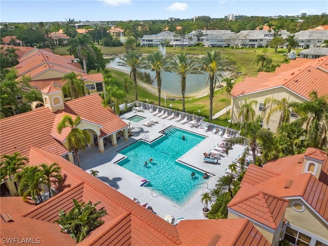 aerial view featuring a water view