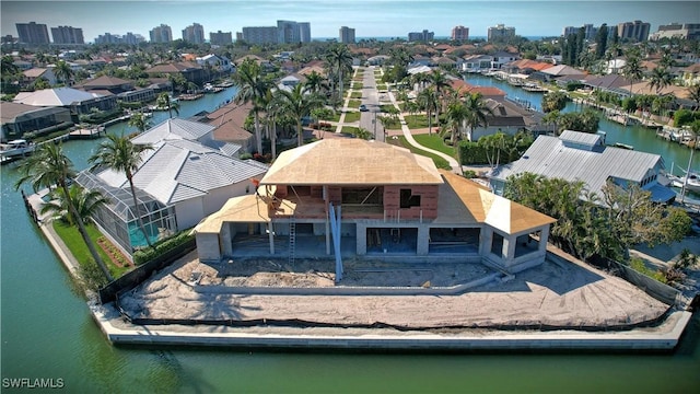 aerial view featuring a water view