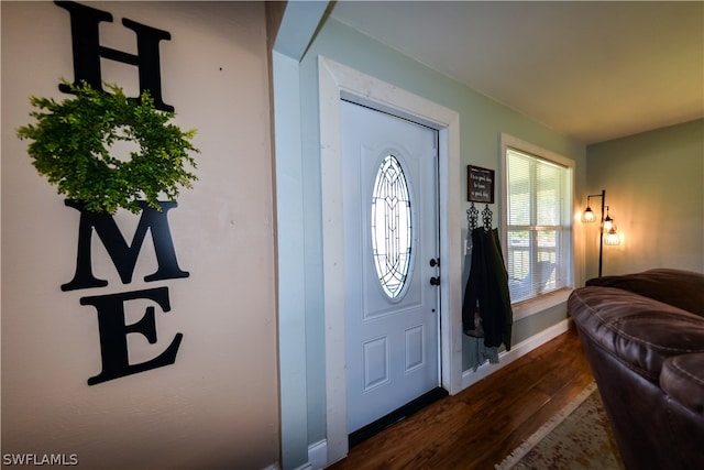 foyer entrance with dark wood-type flooring