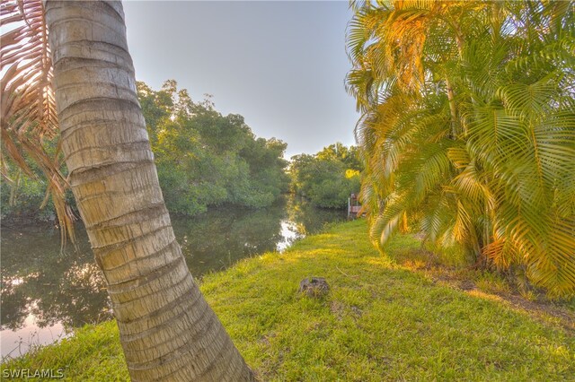 view of yard with a water view