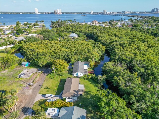 aerial view featuring a water view