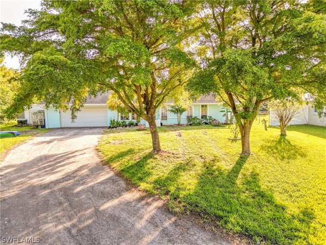 obstructed view of property featuring a front lawn