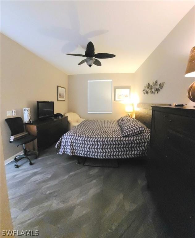 bedroom featuring carpet flooring and ceiling fan