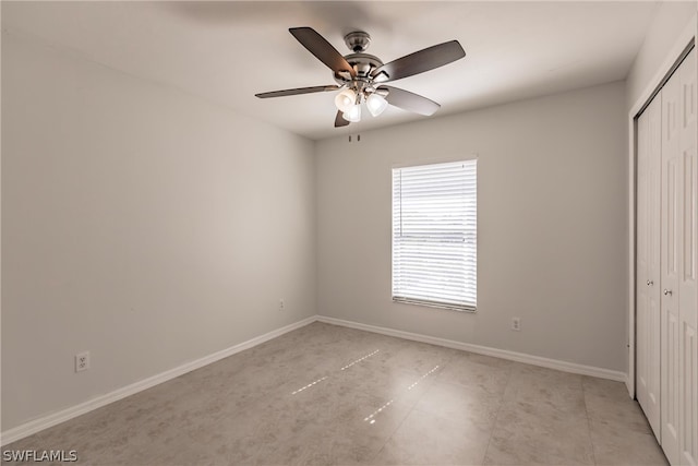 unfurnished bedroom with a closet, ceiling fan, and tile floors