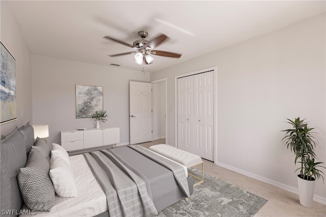 bedroom with a closet and ceiling fan