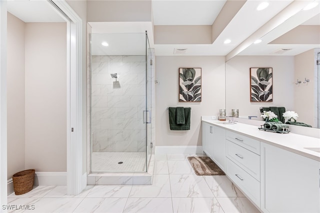 bathroom featuring vanity and walk in shower