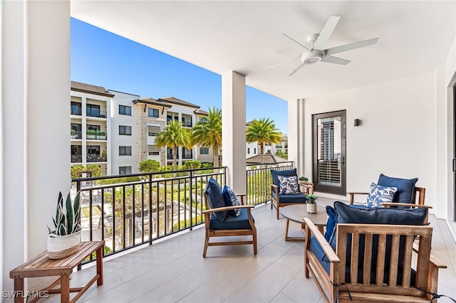 balcony with ceiling fan