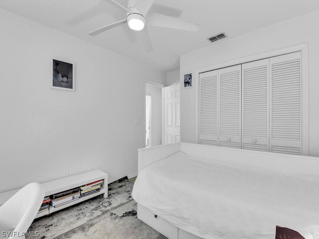 bedroom with a closet and ceiling fan