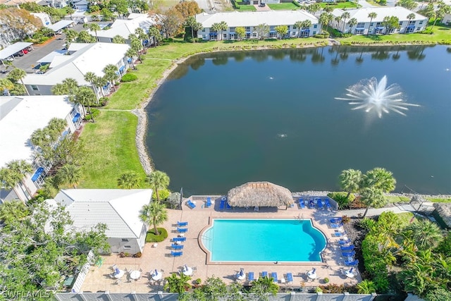 aerial view featuring a water view