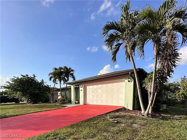 view of front of property with a garage and a front yard