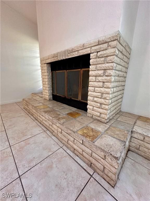 room details with a brick fireplace