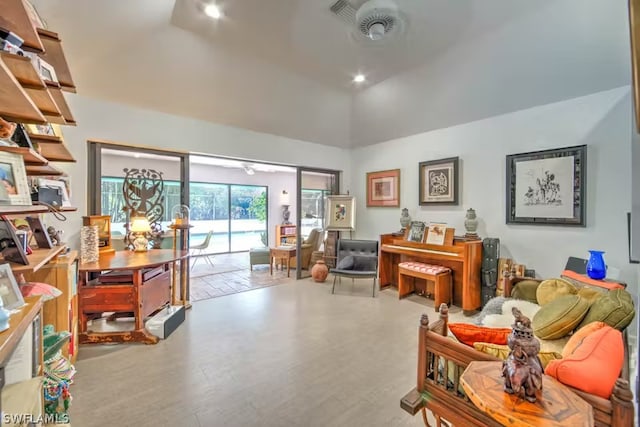 office with lofted ceiling