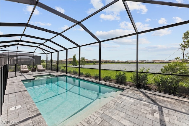 view of pool featuring a patio and a lanai