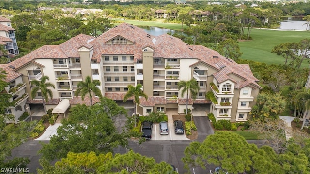 aerial view with a water view