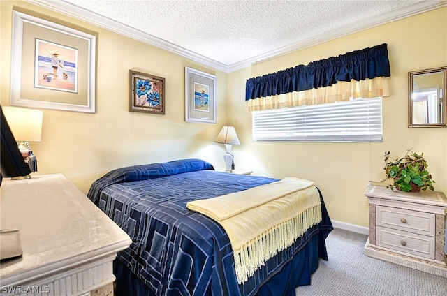 carpeted bedroom with a textured ceiling